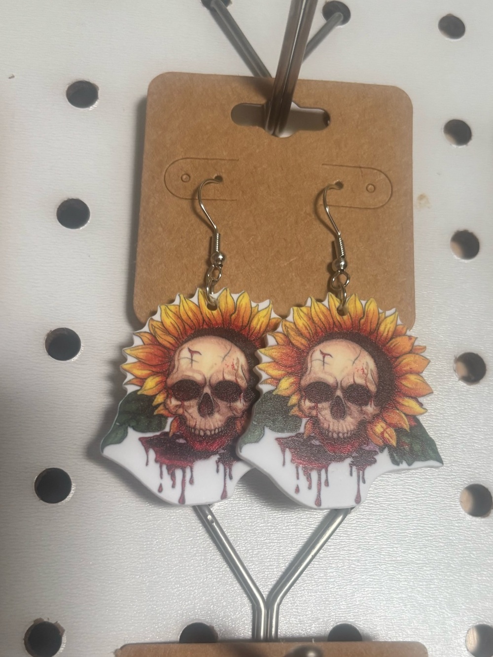 Sunflower Skull Drop Earrings - Yellow Floral Accessories
